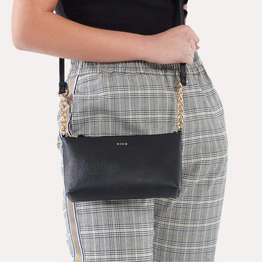 KIKO Two‎ Chain Crossbody Saffiano Leather Black Handbag - Small